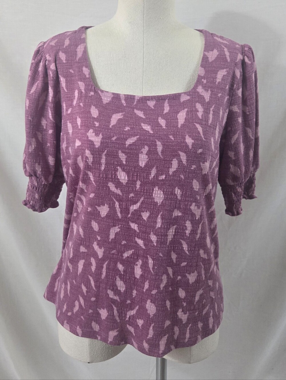 Nine West Women's Berry Speckled Short Puff Sleeve Top Size Large